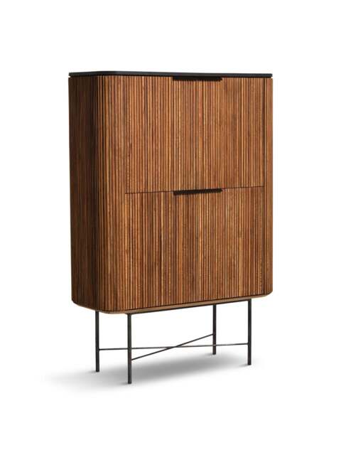 Barker and Stonehouse Trinidad Fluted Reclaimed Teak Wood Tall Cabinet in Brown - image 1
