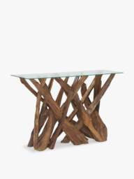 Barker and Stonehouse Whinfell Console Table in Reclaimed Teak With Glass Top - thumbnail 1
