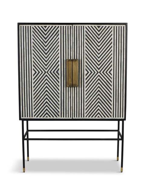 Libra Interiors Delaney Bone Inlay Tall Storage Cabinet in Black White, Wood/Metal - image 1