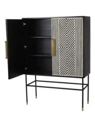 Libra Interiors Delaney Bone Inlay Tall Storage Cabinet in Black White, Wood/Metal - thumbnail 4