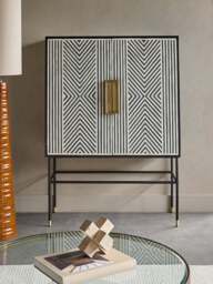 Libra Interiors Delaney Bone Inlay Tall Storage Cabinet in Black White, Wood/Metal - thumbnail 2