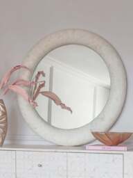 Libra Interiors Aspen Bone Inlay Round Mirror 100Cm in White, Size 100x100x6 - thumbnail 2