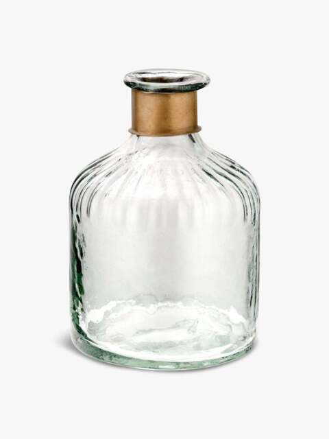 Nkuku Chara Small Hammered Bottle Lines in Brass