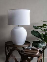 Libra Interiors Rhodes Ceramic Lamp Base With Shade, Large E27 L in White, Size 38x57x38cm - thumbnail 2