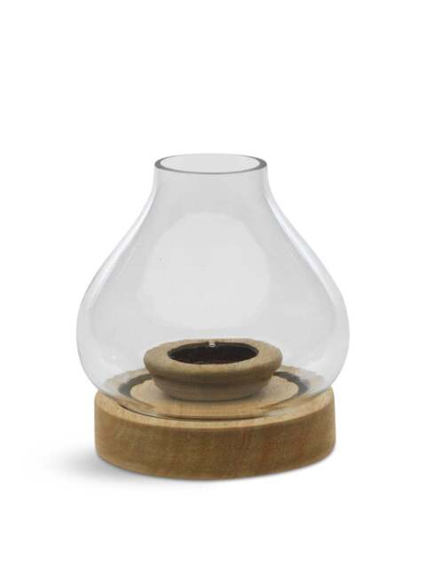 Nkuku Naryla Lantern Mango Wood Glass Small in Natural