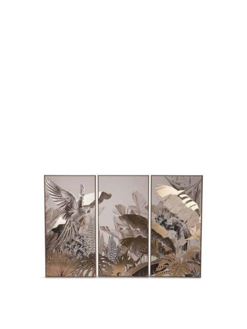 Libra Interiors Framed Tropical Birds 3 Piece Canvas in Naturals Gold, Size 140x4x70cm - image 1