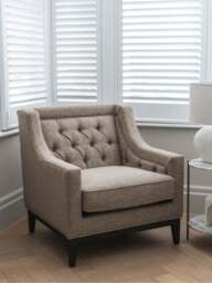 Libra Interiors Theodore Buttoned Armchair Dark Taupe in Grey, Size 86x81x86 - thumbnail 2
