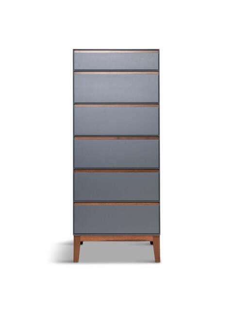 Heal's Lars 6 Drawer Dresser Tall / Walnut in Grey, Size 55x45x135