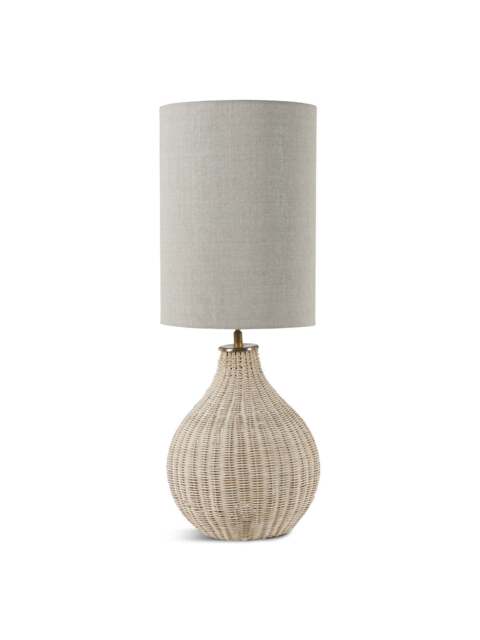 Libra Interiors Rattan Lamp With Drum Shade Large in Natural, Size 25x25x59cm - image 1