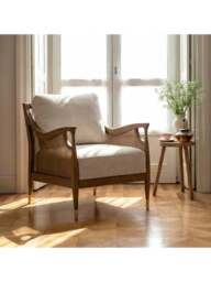 Barker and Stonehouse Fabric Accent Chair With Rattan in Neutral - thumbnail 2