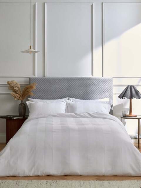 Bedeck of Belfast Fine Linens Serra Dobby Stripe Cover Set in White, Size Superking - image 1