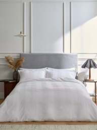 Bedeck of Belfast Fine Linens Serra Dobby Stripe Cover Set in White, Size Superking