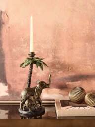 Libra Interiors Palm Candle Stick With Elephants Gold - thumbnail 3