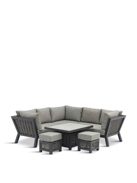 Bramblecrest Tuscan Wicker Corner Sofa with Mini Piston Adjustable Table & 2 Stools Grey