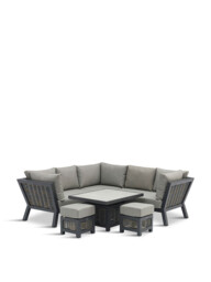 Bramblecrest Tuscan Wicker Corner Sofa with Mini Piston Adjustable Table & 2 Stools Grey - thumbnail 1
