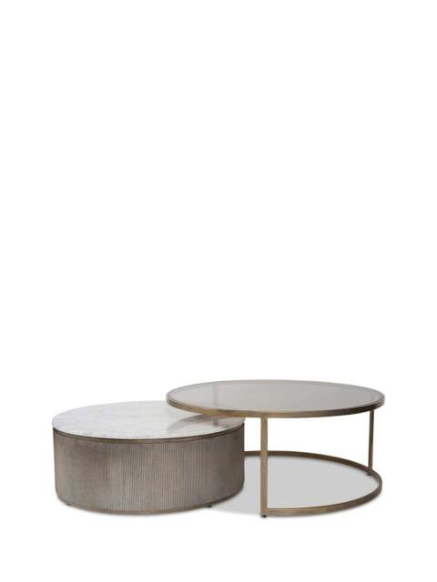 Libra Interiors Belvedere Aged Gold (Set Of 2) Nesting Coffee Tables in Aged Gold/Tinted Glass/White, Wood/Metal - image 1