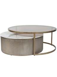 Libra Interiors Belvedere Aged Gold (Set Of 2) Nesting Coffee Tables in Aged Gold/Tinted Glass/White, Wood/Metal - thumbnail 2