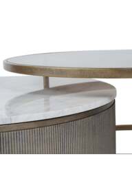 Libra Interiors Belvedere Aged Gold (Set Of 2) Nesting Coffee Tables in Aged Gold/Tinted Glass/White, Wood/Metal - thumbnail 3