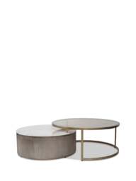 Libra Interiors Belvedere Aged Gold (Set Of 2) Nesting Coffee Tables in Aged Gold/Tinted Glass/White, Wood/Metal