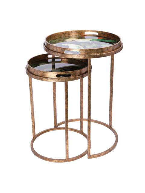 Libra Interiors Tropical Birds Tray Tables (Set Of 2) Gold in Green/Antique Gold - image 1