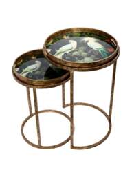 Libra Interiors Tropical Birds Tray Tables (Set Of 2) Gold in Green/Antique Gold - thumbnail 2