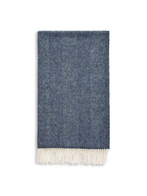 Bronte Herringbone Blanket in Dark Blue, Lambswool