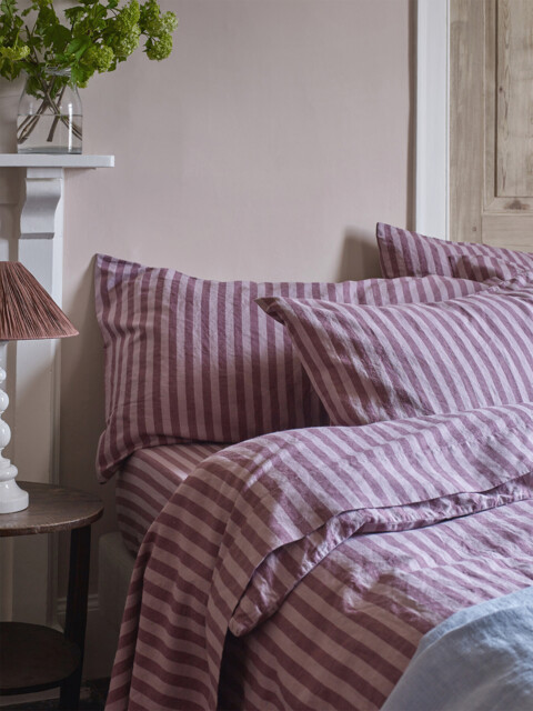 Piglet in Bed Plum Wine Amberley Stripe Linen/Cotton Blend Pillowcases - Size Standard Purple