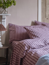 Piglet in Bed Plum Wine Amberley Stripe Linen/Cotton Blend Pillowcases - Size Standard Purple - thumbnail 1