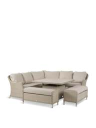 Bramblecrest Monterey 8-Seater Rattan Curved Corner Sofa With Square Dual Height Table & 2 Benches