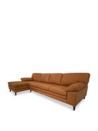 Barker and Stonehouse Olson Tufted Corner Sofa With Chaise in Brown, Leather - thumbnail 1