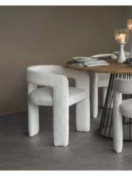 Libra Interiors Fully Upholstered Ivory Slub Chair in White, Size 60x50x72 - thumbnail 2