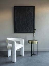 Libra Interiors Fully Upholstered Ivory Slub Chair in White, Size 60x50x72 - thumbnail 3