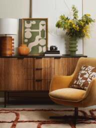 Barker and Stonehouse Milne Light Brown Fabric Swivel Armchair in Orange - thumbnail 2