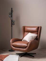 Barker and Stonehouse Uma Swivel Armchair in Brown, Leather - thumbnail 2