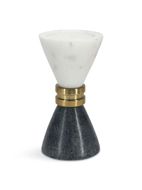 Libra Interiors Marble Candle Holder White & Black With Brass Tr in Black White, Size 10x10x19cm