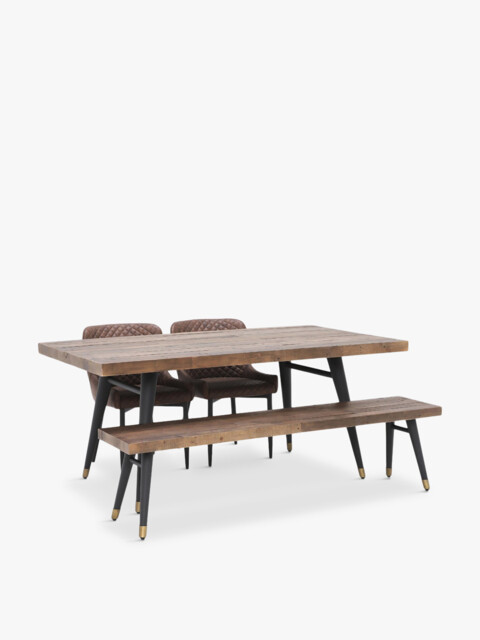 Barker and Stonehouse Modi Reclaimed Wood Dining Table, Bench and 2 Rivington Chairs Brown - image 1