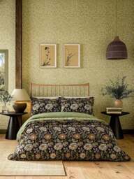 Morris & Co Rose Duvet Cover Set Green in Green/Rose, Cotton, Size Double - thumbnail 3
