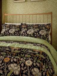Morris & Co Rose Duvet Cover Set Green in Green/Rose, Cotton, Size Double