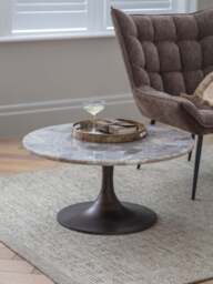Libra Interiors Bosworth Round Smokey Quartz Coffee Table 80Cm in Grey, Size 38x80x80 - thumbnail 2