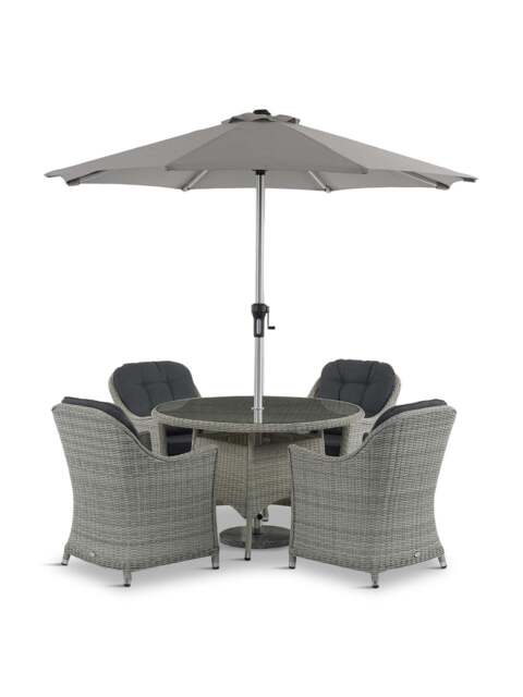 Bramblecrest Monterey Rattan 4-Seat Round Dining Set With Parasol & Base - image 1