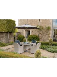 Bramblecrest Monterey Rattan 4-Seat Round Dining Set With Parasol & Base - thumbnail 2