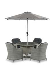 Bramblecrest Monterey Rattan 4-Seat Round Dining Set With Parasol & Base