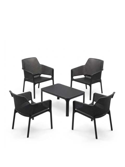 Nardi Anthracite Net Table With 4 Relax Armchairs, Size 100cm