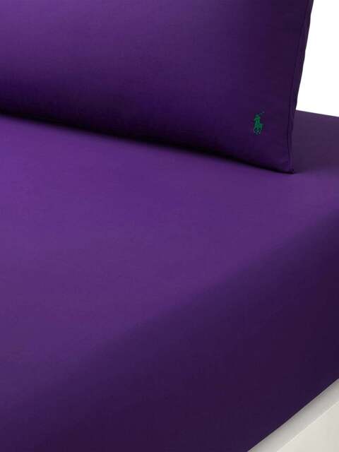 Ralph Lauren Home Polo Player Fitted Sheet Collection in Purple - Chalet, Cotton, Size Double - image 1