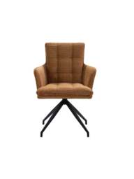 Barker and Stonehouse Odine Velvet Swivel Stitched Dining Chair With High Arms in Orange, Wood/Metal