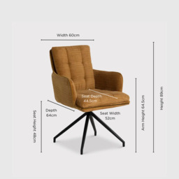 Barker and Stonehouse Odine Velvet Swivel Stitched Dining Chair With High Arms in Orange, Wood/Metal - thumbnail 2