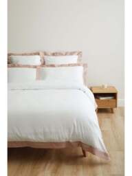 Fenwick at Home Tyne Collection Pillowcase Standard Pink in White/Blush, Cotton/Linen, Size Oxford - thumbnail 2