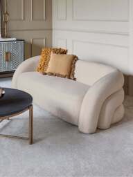 Libra Interiors Casa Upholstered Curved Two Seater Sofa in Cream, Wood/Metal - thumbnail 4