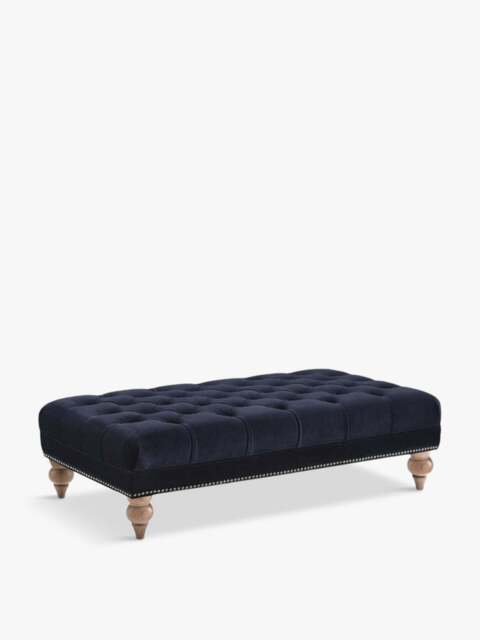Barker and Stonehouse Ullswater Footstool, Blue Velvet in Ink
