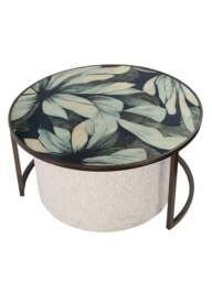 Libra Interiors Savanna Leaf Coffee Table With Nesting Pouffe in Natural/Sage Green, Size H40xW80xD8 - thumbnail 3